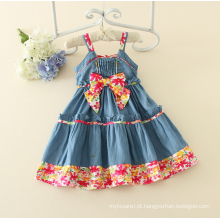 Spaghetti Strap menina de uma peça Vestido do bebê menina s Charming denim de algodão de verão sem mangas Floral Casual Girls &#39;Dress Baby Dress